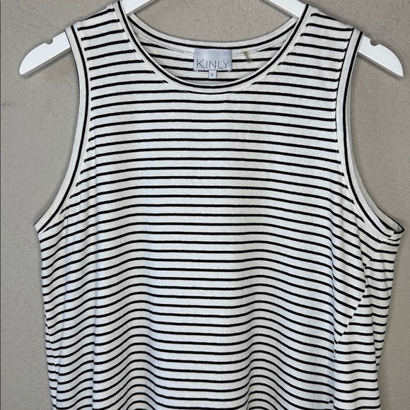 Kinly Linen Cotton Tank Top Black and White Striped Asymmetrical Hem Size L - Picture 2 of 9